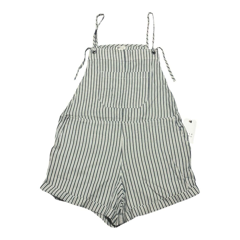 Billabong Black and White Striped Short Overalls Romper